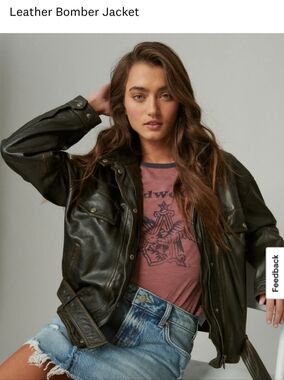 Lucky Brand Dark Brown Leather Bomber Jacket